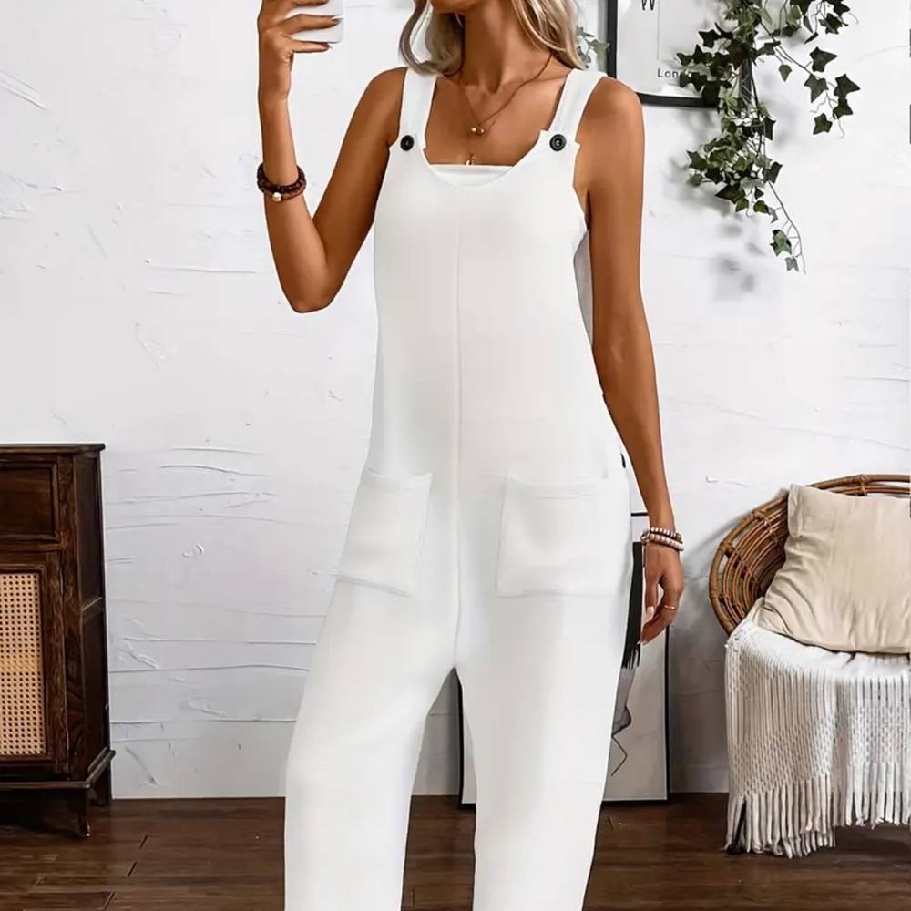 Women's White Jumpsuit size medium NWOT new overalls summer outfit CIDER - Picture 5 of 9